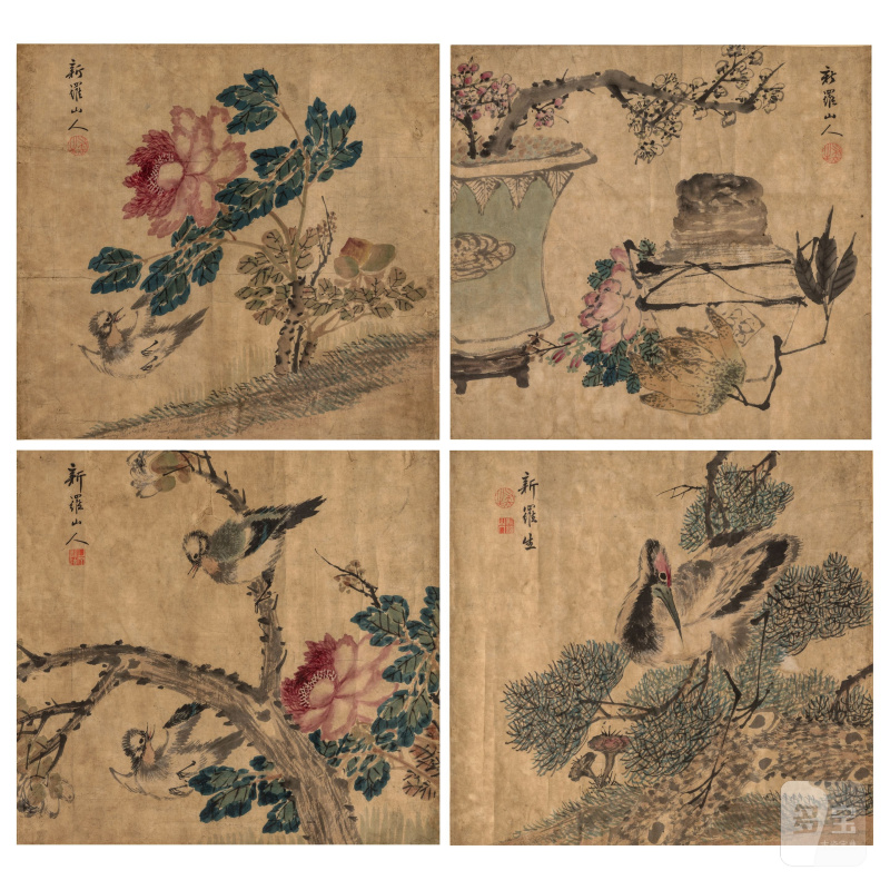 （款）華喦 花鳥 設色紙本 冊頁鏡心四幀 | AFTER HUA YAN
